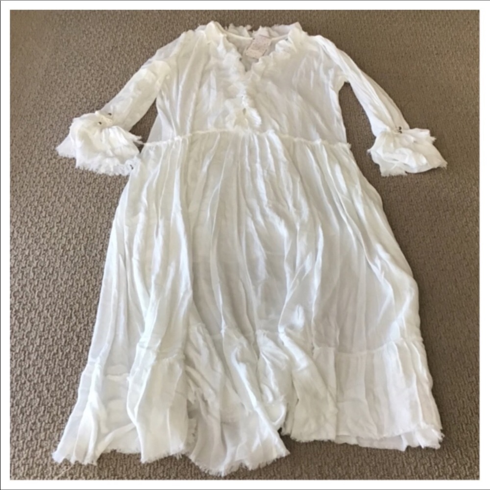 Free People Ivory White Maxi Dress with Ruffle Trim - Picture 7 of 8